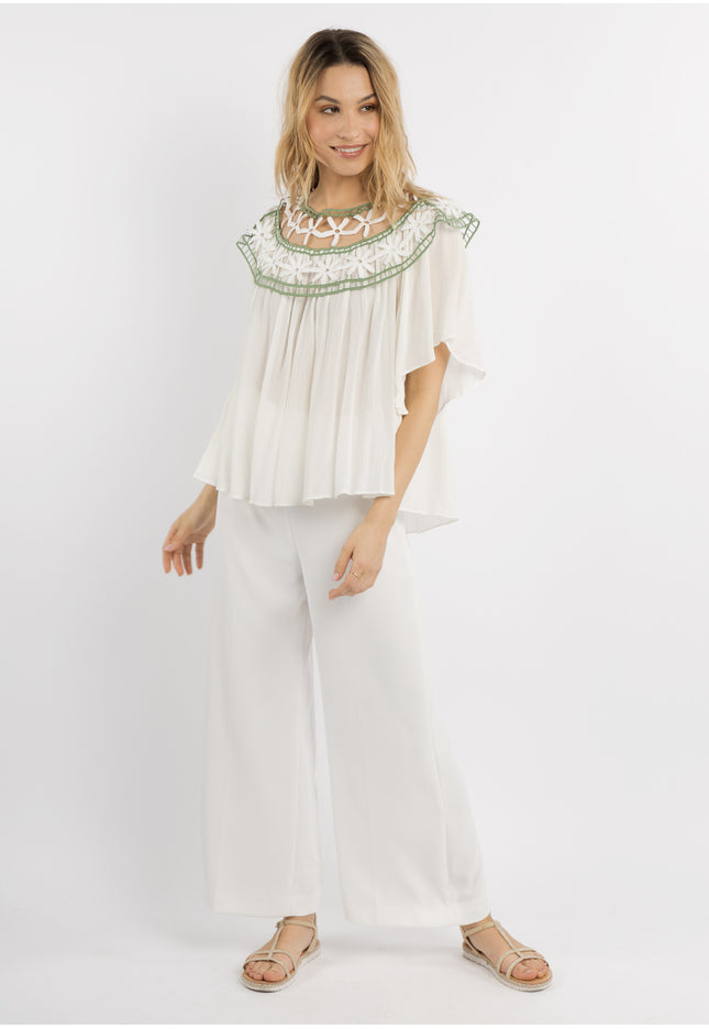 IZIA Women's Shirt With Floral Lace