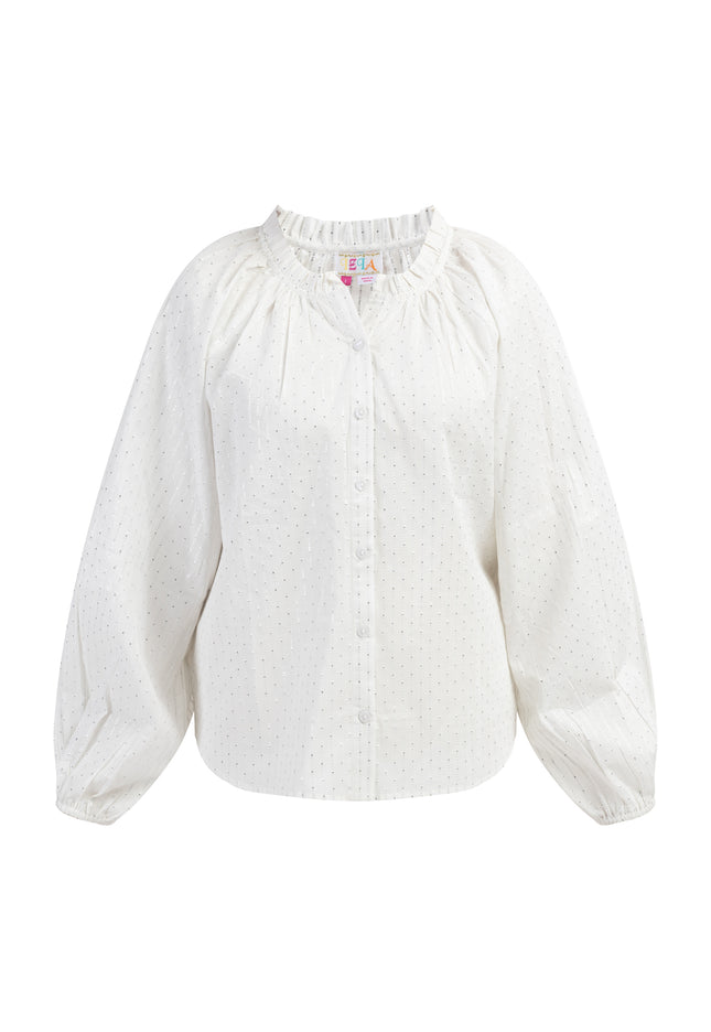 IZIA Women's Cotton Blouse With Metallic Thread